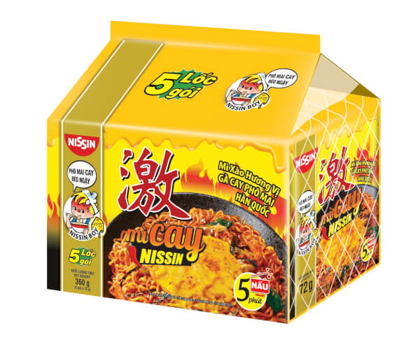 Mì Cay Nissin Mì Xào Hương Vị Gà Cay Phô Mai Hàn Quốc 72G - Lốc 5