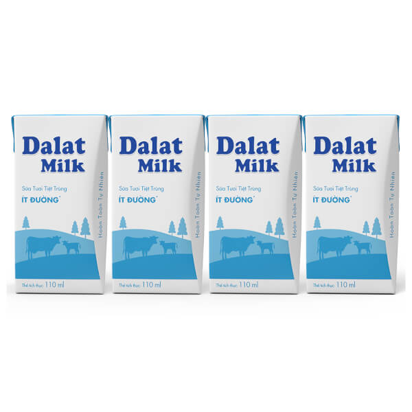 Sữa Tươi Tiệt Trùng Dalat Milk Ít Đường 110Ml (Lốc 4 Hộp)