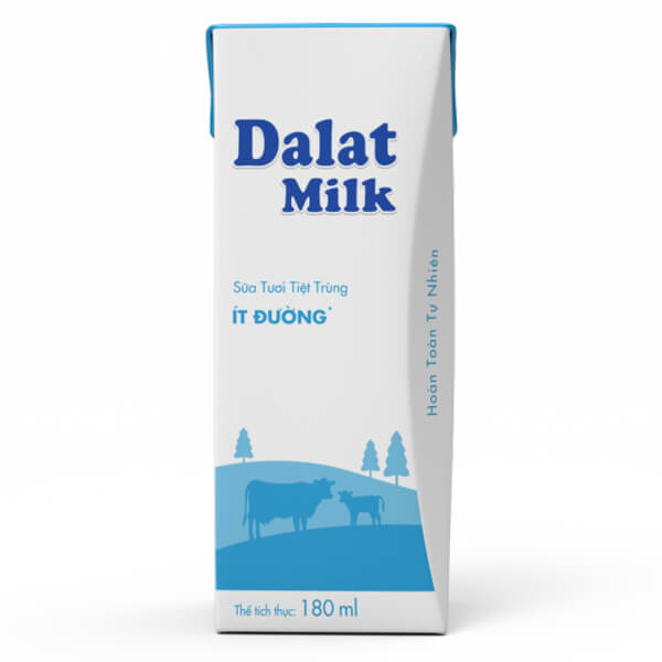 Sữa Tươi Tiệt Trùng Dalat Milk Ít Đường 180Ml (Lốc 4 Hộp)