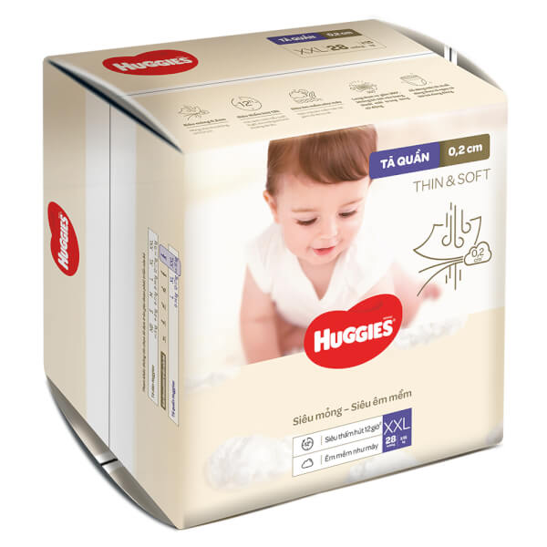 Combo 2 Tã quần Huggies Thin & Soft (XXL, >15kg, 28 miếng)