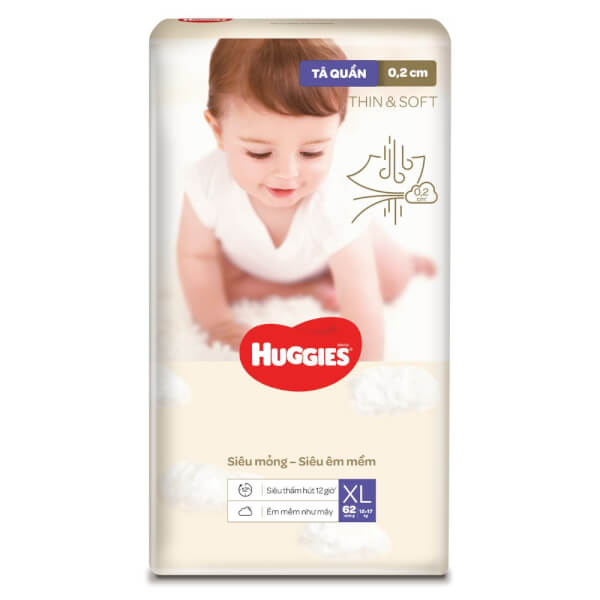 Tã Quần Huggies Thin & Soft (Xl, 12 - 17Kg, 62 Miếng)