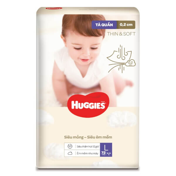 Tã Quần Huggies Thin & Soft (L, 9 - 14Kg, 72 Miếng)