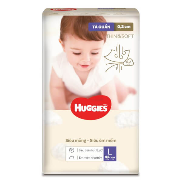 Tã Quần Huggies Thin & Soft (L, 9 - 14Kg, 44 Miếng)