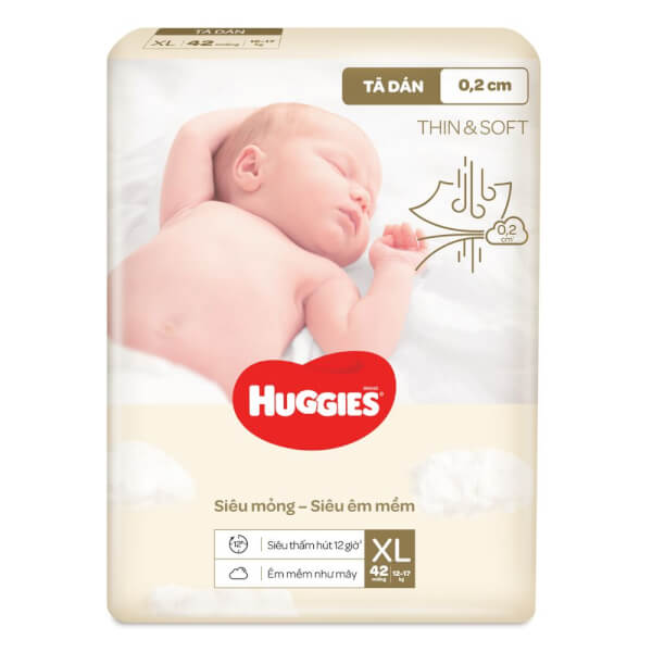 Tã Dán Huggies Thin & Soft (Xl, 12 - 17Kg, 42 Miếng)