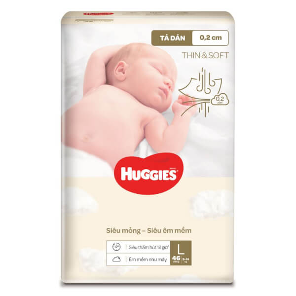 Tã Dán Huggies Thin & Soft (L, 9 - 14Kg, 46 Miếng)