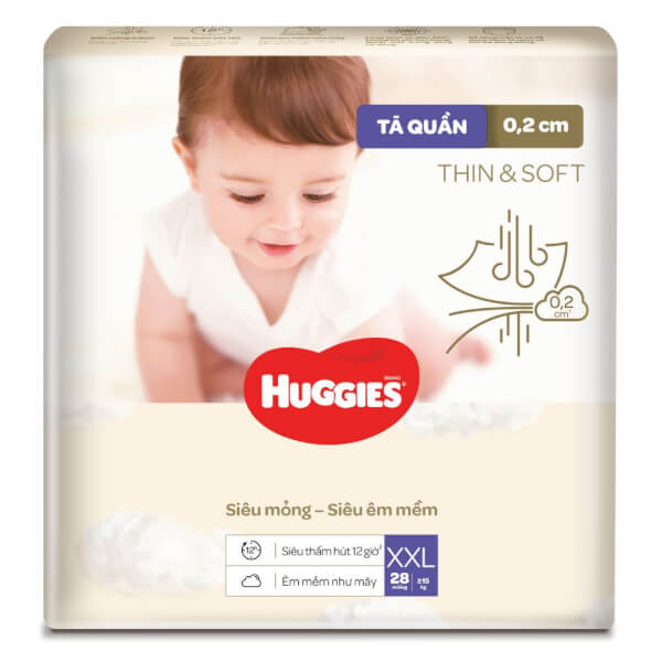 Combo 2 Tã quần Huggies Thin & Soft (XXL, >15kg, 28 miếng)