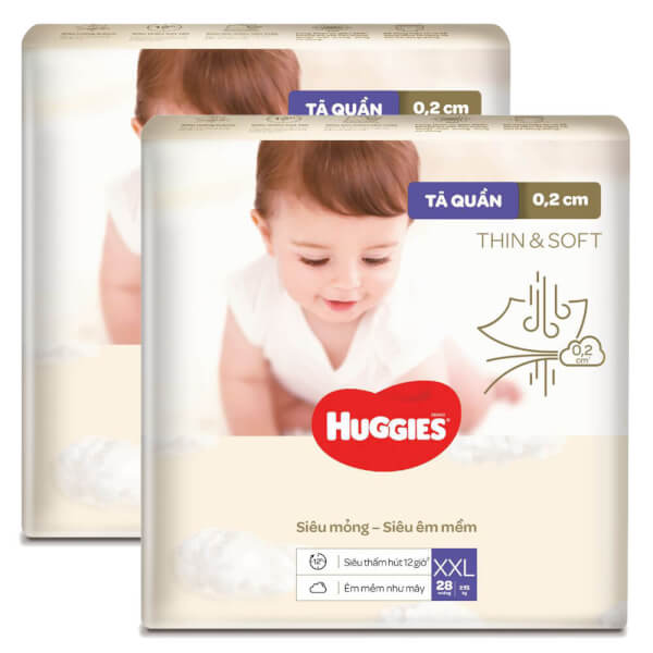 Combo 2 Tã quần Huggies Thin & Soft (XXL, >15kg, 28 miếng)