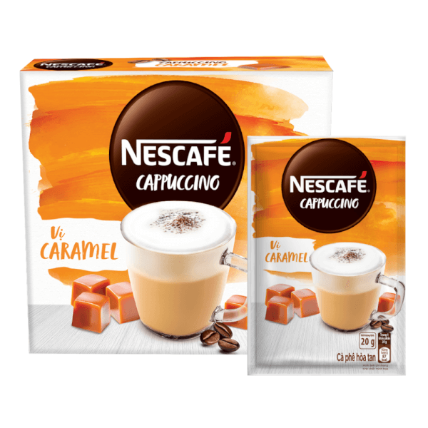 Nescafe Cappuccino Vị Caramel Hộp 10X20G