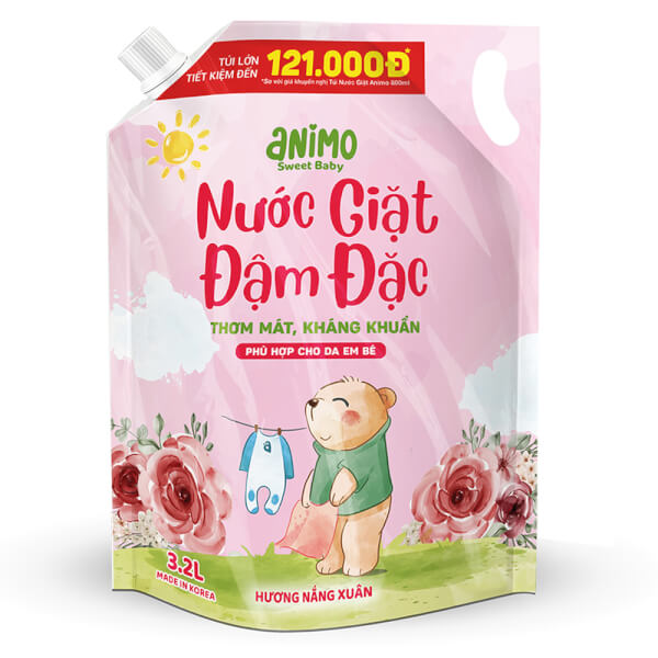 Nước Giặt Hàn Quốc Animo Hương Nắng Xuân 3, 2L (Hồng Phấn)