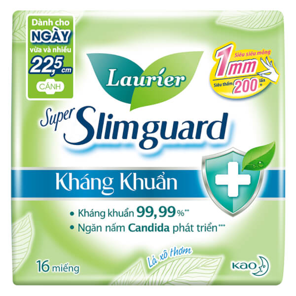 Băng Vệ Sinh Laurier Super Slimguard Kháng Khuẩn 22, 5Cm 16 Miếng
