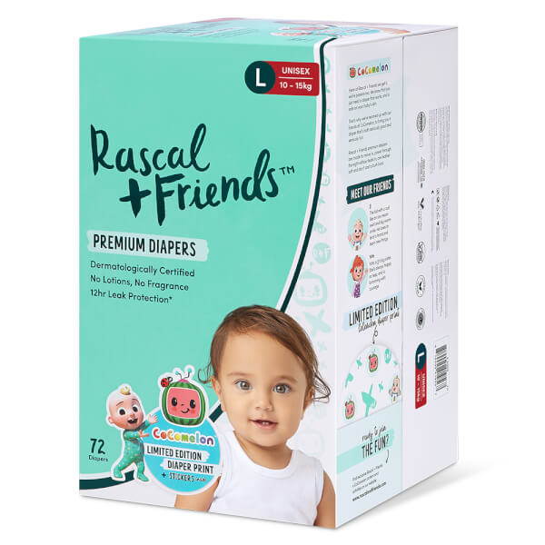 Combo 2 Thùng Tã dán Rascal + Friends Cocomelon (L,10-15kg, 72 miếng)