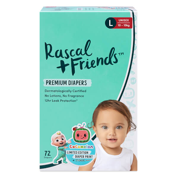 Combo 2 Thùng Tã dán Rascal + Friends Cocomelon (L,10-15kg, 72 miếng)