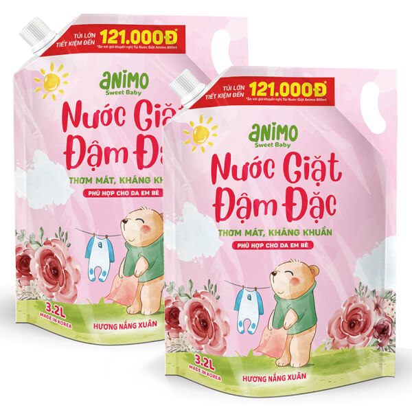 Combo 2 Nước Giặt Hàn Quốc Animo Hương Nắng Xuân 3, 2L (Hồng Phấn)