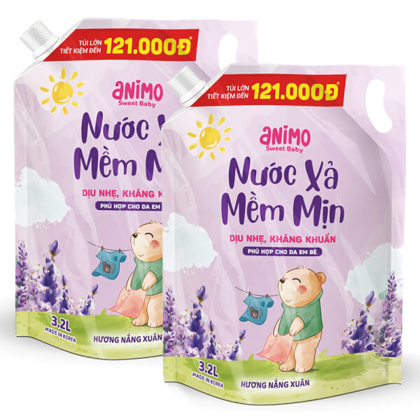 Combo 2 Nước Xả Hàn Quốc Animo Hương Nắng Xuân 3, 2L (Tím)