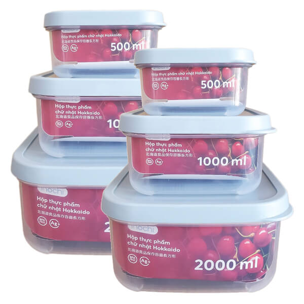 Combo 2 Bộ 3 Hộp Thực Phẩm Chữ Nhật Hokkaido 500, 1000, 2000Ml (Inc)