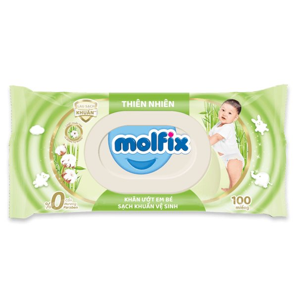 Khăn ướt em bé sạch khuẩn vệ sinh Molfix 100 miếng (Giao bao bì ngẫu nhiên)