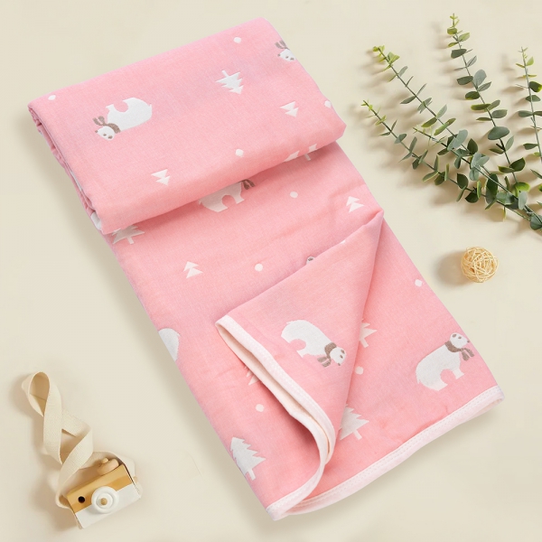 Chăn xô Cotton 6 lớp cho bé Animo B2204_MN001 (110*110cm, Hồng)