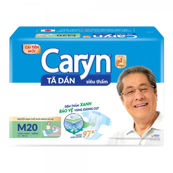 Tã dán giấy Caryn Siêu Thấm size M (hông 61 -106cm) - 20 miếng (giao bao bì ngẫu nhiên)